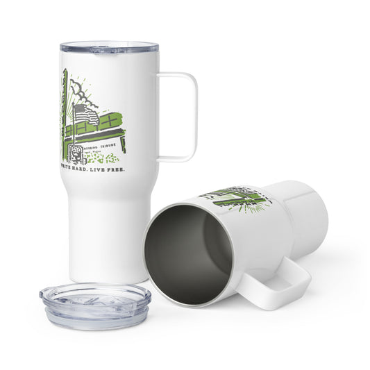 Write Hard, Live Free Travel mug with a handle